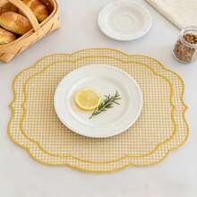 1/2/4pcs French Pastoral Ins Style Minimalist Gentle Yellow Plaid Asymmetric Embroidered Vintage Dining Napkin/Placemat/Tablecloth - Multicolor - View 5