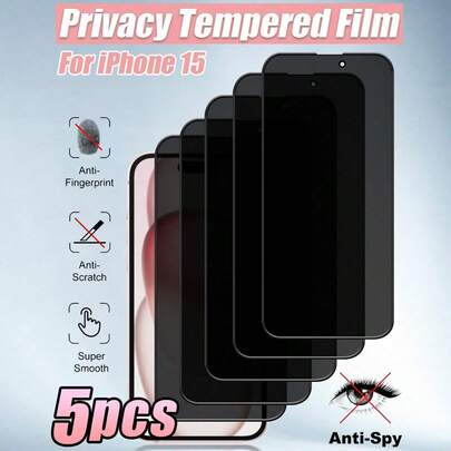 5pcs Privacy Screen Protector, Anti-Spy Tempered Glass Film, Anti-Scratch, Anti-Fingerprint, Compatible With IPhone 17e/17 Pro Max/17 Pro/17 Air/17/16/16 Pro/16 Plus/16 Pro Max/15/15 Plus/15 Pro/15 Pro Max/14/14 Plus/14 Pro/14 Pro Max/13 Mini/13/13 Pro/13 Pro Max/12 Mini/12/12 Pro/12 Pro Max/11/11 Pro/11 Pro Max And Other Models. Black-Edged Full-Screen Anti-Peeping Mobile Phone Protective Film, Made Of High-Aluminum 9H Hardness Material.