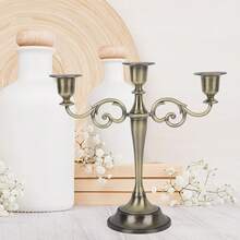 3 Brazos Candelabro de Metal, Europeo Retro Elegante Portavelas, Candelabro de Centro de Mesa Portavelas de Pilar para La Boda Comedor Mesa Decoración para El Hogar en Fiestas Navideñas(Oro) - Bronce - Ver 4