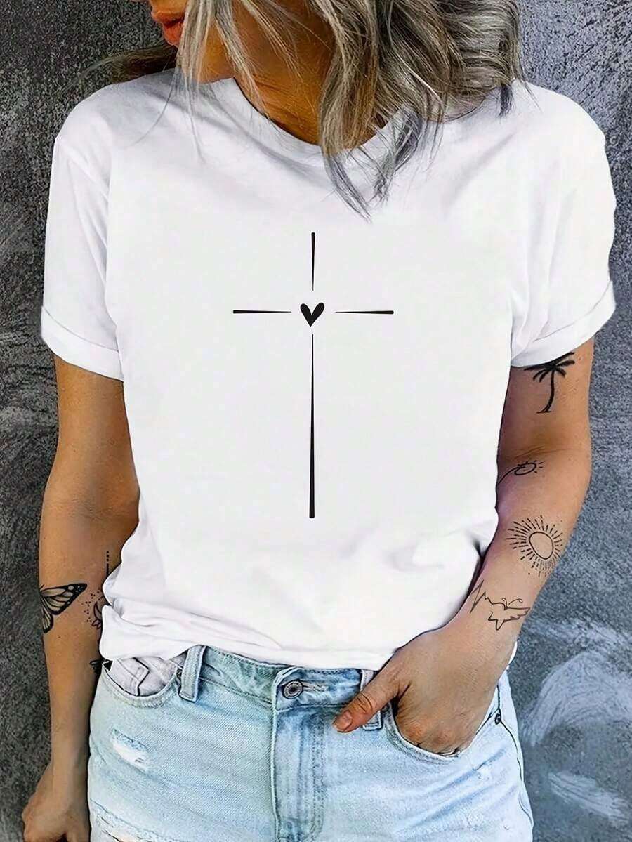 Camiseta de manga corta ClassicDon'Be Angry, ropa casual y linda para mujer, camiseta de verano. - Blanco - Ver 1
