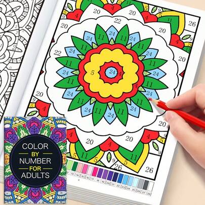 32-Page Colorful Numbered Coloring Book: Relaxing And Focused Patterns, Color By Number, 32 Designs Of Plants And Animals, Relaxing And Focused Patterns, High-Quality Paper, Suitable As Birthday, New Year, Holiday Gifts, Usable Year-Round, 365 Days