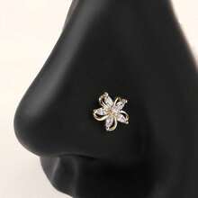 1piece Flower Nose Stud Rings For Women Girls Cute Unique White CZ Silver Color L Bend Nostril Screw Nose Piercing Jewelry Partie Gifts 20G - 金色 - 查看 2