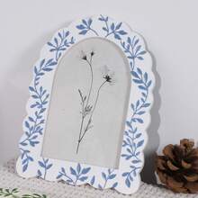 1pc Vintage Arched Photo Frame With Embossed Leaf Design, Decorative Resin Frame, Freestanding Desktop Frame Suitable For Photos, Dried Flowers And Home Decor, Available In Blue And Green - Arched Pattern - View 8