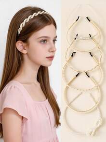 6pcs/Set Women's Hair Accessories, Delicate Pearl & Rhinestone Embellished Hair Hoops, Elegant & Charming, Suitable For Teens & Young Women, Versatile For Party, Date, Commute, Birthday, Festival, Performance - White - View 2