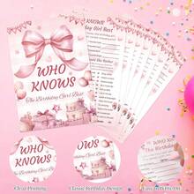 20pcs Pink Birthday Party Game Cards - Pink Bow Themed Pajama Party Supplies - Birthday Night Game Ideas - Multicolor - View 6