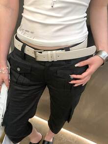 1pc Beige PU Leather Simple Solid Color Casual Versatile Belt - Beige - View 2