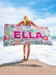 1 pieza Toalla de playa personalizada con nombre, Toalla de piscina infantil con diseño floral lindo y personalizado, Microfibra de secado rápido, Regalo para niños - Multicolor - Ver 4