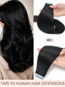 20pcs Tape In Hair Extensions Real Human Hair Remy Quality Natural Straight Invisible Skin Weft Seamless Double Sided Adhesive Reusable Tangle Free Long Hair Pieces 12-24 Inch For Salon Wedding Party Daily Use Graduation Photoshoot - Multicolor - View 34