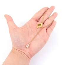 1pc Simple Fashion Zodiac White Rectangular Block Pendant Golden Stainless Steel Bead Chain Necklaces For Women - Yellow Gold - View 3