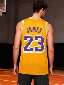Men's  #23  James Retro Basketball Jersey, Quick Dry Sports Vest - 黃色 - 查看 3