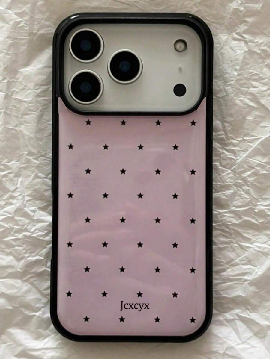 可爱简约粉黑星图案时尚闪亮防震手机壳，适用于 17 Pro Max、11、12、13、14、15、16 Pro Max，IMD 防摔保护套，春季礼物