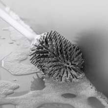 1 pièce Ensemble de brosse de toilette avec support - Une brosse de toilette multifonctionnelle et antibactérienne avec des poils antibactériens haute densité à 360° conçus pour atteindre en profondeur les recoins pour un nettoyage en profondeur. Cet élément essentiel de nettoyage de salle de bain remplit un double objectif : à la fois un outil de nettoyage pratique et un accent décoratif unique pour votre salle de bain. - Costume gris - Voir 8