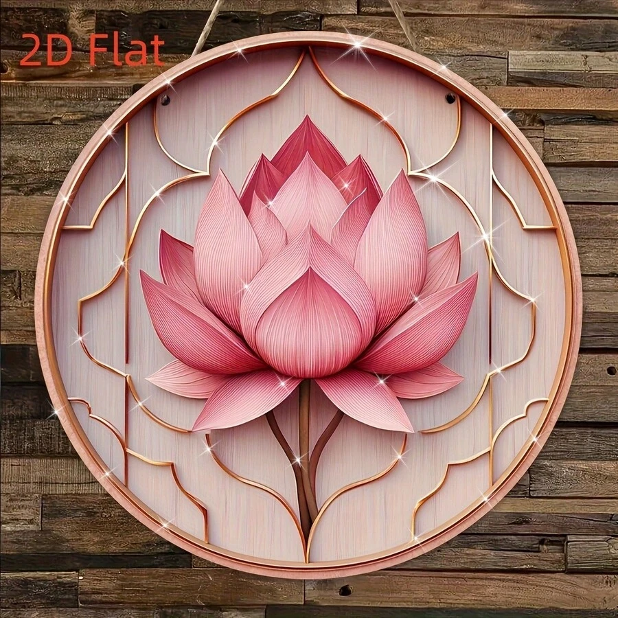 2D Flat Vintage Country Style Wooden Lotus Flower Sign, 8x8 Inch Pink, Lotus Flower Themed Wall Decor, Elegant Room Decoration, Front Door Decor, Holiday Party Banner, Friend Gift, Porch Welcome Sign, Home And Wall Art Decor, Multipurpose Use - 1 - View 1