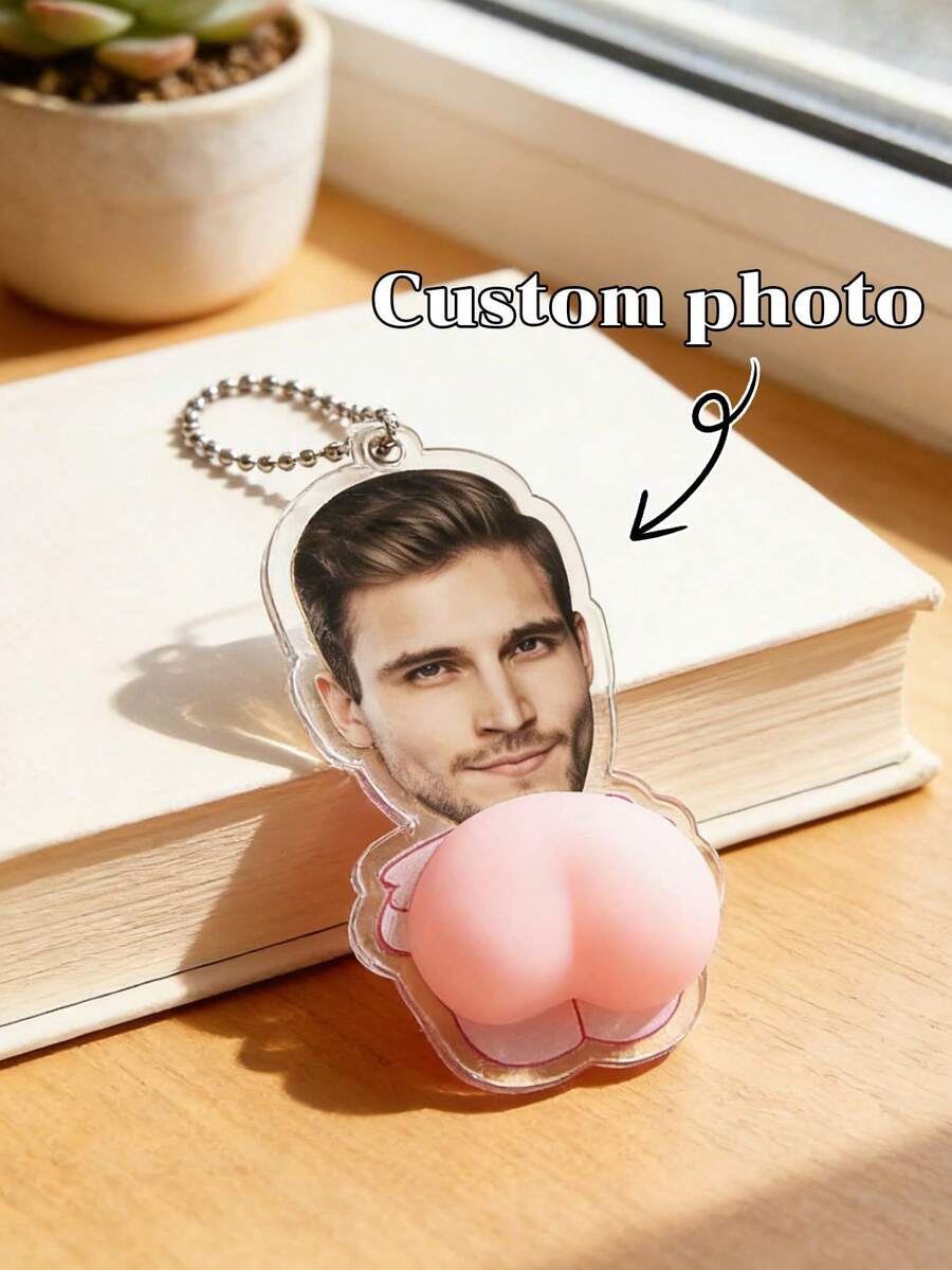 1pc Customizable Pink Butt Squeeze - Personalized Gift With Photo - Stress Relief - Suitable For Friends - Couples - Coworkers And Family - Valentine's Day Gift - Backpack Decoration - Multicolor - View 1