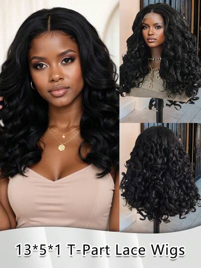 20英寸长卷发，采用日本进口合成纤维制成，配有舒适的弹性网帽，13x5x1 T型蕾丝，优雅自然的黑色卷发，带有婴儿绒毛，T型蕾丝前假发，预先拔毛，采用舒适的日本进口合成纤维，耐热，适合日常佩戴，高品质，适合女性，外观自然，新手友好，采用日本纤维制成，耐高温，适合角色扮演，20英寸卷发，易于佩戴。