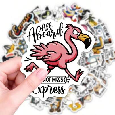 56pcs Funny Roast & Pun Animal Stickers, Removable Vinyl Decals With No Repeated Patterns. Ideal For Laptop, Water Bottle, Phone, Journal, Scrapbook, Bumper, Skateboard, Motorcycle, Luggage.
