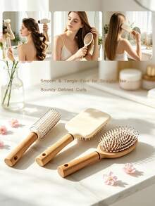 1pc Multi-Specification Multi-Style Anti-Tangle Smooth Hair Massage Air Cushion Design Wooden Handle Air Cushion Comb Round Barrel Roller Comb INS Style Minimalist Milk White Wooden Color Square Oval Round Barrel Roller Comb Air Cushion Design Round Tooth Anti-Tangle Smooth Hair Scalp Massage Curly Hair Styling Massage Comb Styling Comb Hairdressing Tool Home Salon Daily Care All Season - Air Cushion Comb - View 8