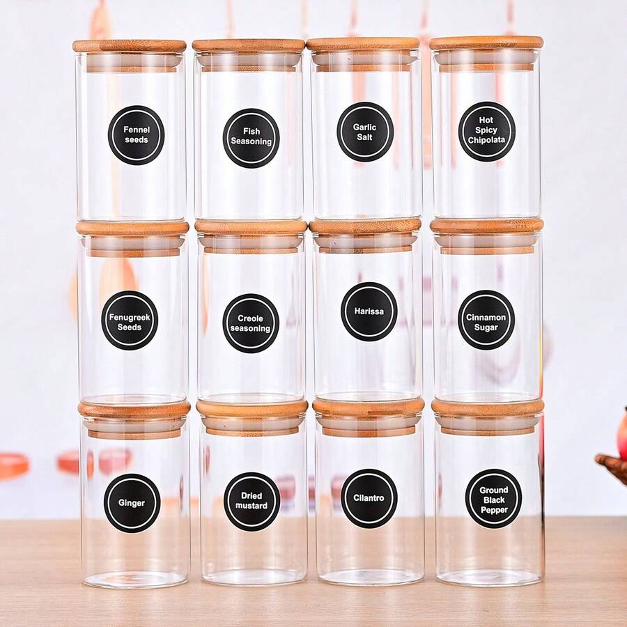 12packs  Glass Storage Containers With Lids, Glass Jars With Lids, Clear Food Jar, Square Canister , Pantry Organizers And Storage For Cookie Flour Oat Pasta Tea Coffee Bean (Round) - Vòng tròn trong suốt 12 - Xem 1