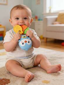 Portable Baby Teether Rattle Set, Cute Animal Teething Toys With Beaded Ring, Lightweight Sensory Chew Toys For Newborn Travel & Home Use - Multicolor - View 6