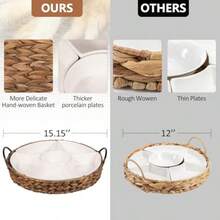 Serving Tray And Serving Dishes 7-Set Gold Platters For Parties 15.5 X 15.5 Inches Divided Serving Trays Platters Portable Handle Gold - View 4
