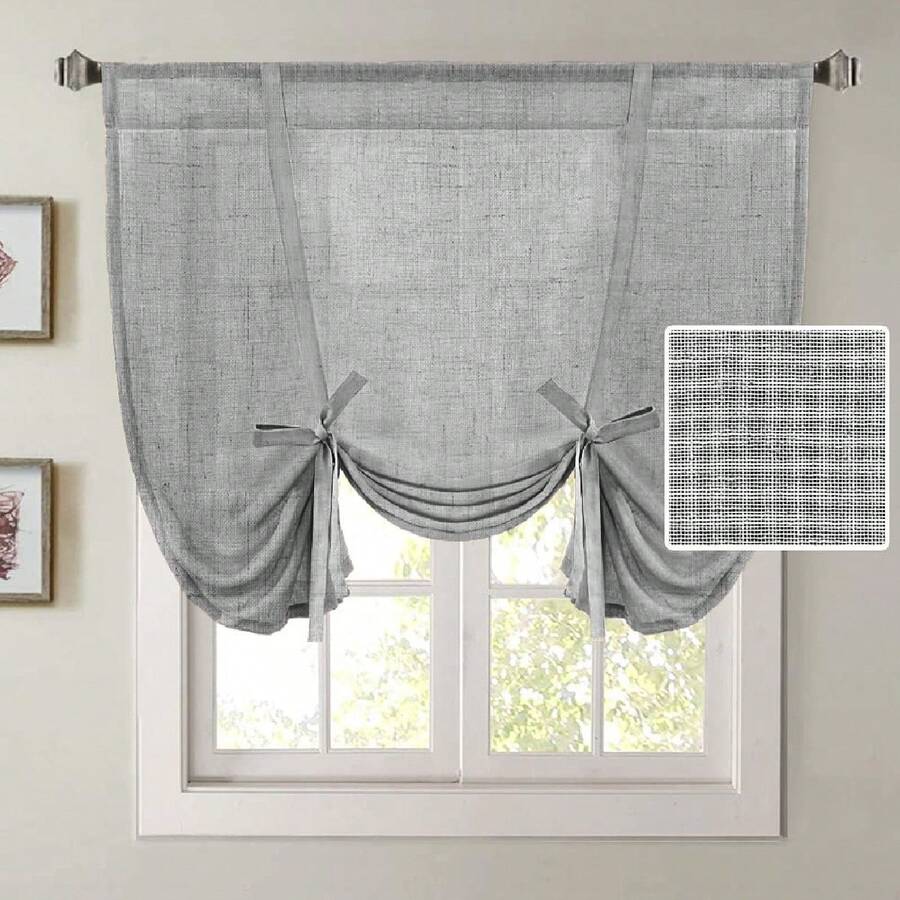 1 buah Tirai Linen Bergaris Beige dengan Tali Pengikat, Tirai Roman Chic Semi Transparan untuk Dapur, Kamar Mandi, dan Jendela Kecil - MultiWarna - View 1