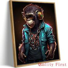 1pc Frameless Watercolor Monkey DJ Music Poster And Printed Canvas Painting Animal Wall Art, Suitable For Living Room Home Decor - Multicolor - View 5
