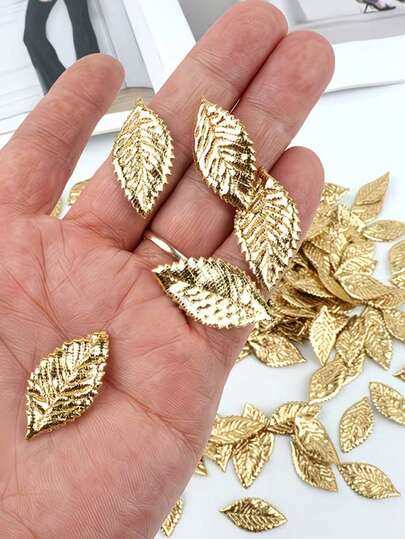 New 10/50/100pcs Artificial Leaves, Double-Sided Mini Flower Leaves, Wedding Decoration Accessories, Christmas Gold And Silver Leaves, DIY Materials, Headpiece And Wreath Decoration Ories, Scrapbooking Decoration Accessories, Artificial Printed Mini Flower Leaves, Christmas Gold Tree Leaves, Wedding DIY Materials, Headpiece And Wreath Decoration Accessories