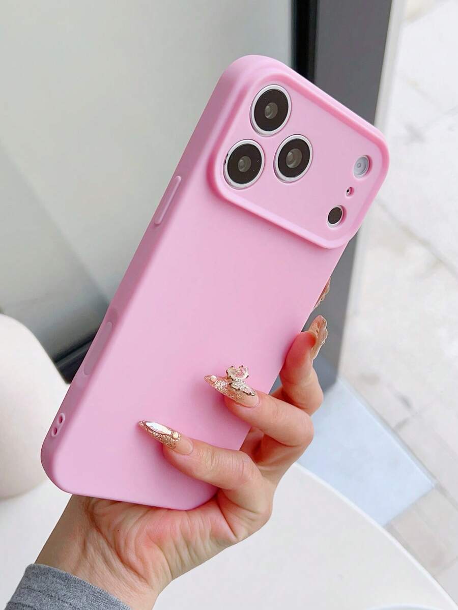 Compatible With IPhone, This Minimalist, Solid-Color, Soft Rubber Case Offers Full Coverage And Shock Protection, Including A High-Profile Camera Lens. Perfect For Everyday Use. - Pink - View 1
