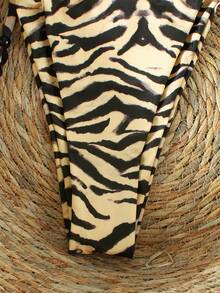 Women's Tiger Print Halter Bikini, Sexy Side Tie Split Vacation Two Pieces Swimsuit, 2026 Spring/Summer Fashion Beach Swimwear - Multicolor - View 6