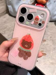 可愛卡通熊波點圖案手機殼，相容 iPhone 17 Pro Max、17 Pro、16、15、14、13 Pro Max，可愛草莓防摔背蓋 - 草莓波點熊 - 查看 6