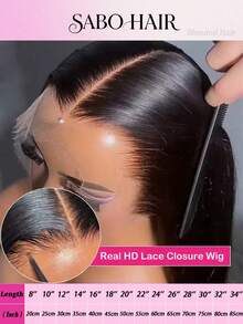 Peluca bob sin pegamento de cabello humano mezclado recto de 5x5 con encaje HD precortado, pelucas sin pegamento con encaje transparente y cierre frontal previamente desbastado, para mujeres con una densidad del 200% y 26 pulgadas - Natural y Negro - Ver 39