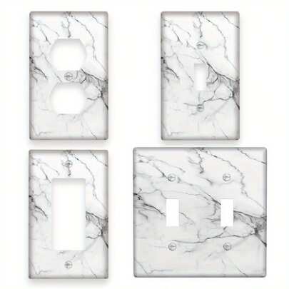 1 件装优雅白色和灰色大理石纹墙面板盖 - 单联/双联开关面板装饰灯，易于安装，适用于家居、厨房、浴室墙面装饰