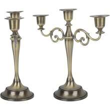 3 Brazos Candelabro de Metal, Europeo Retro Elegante Portavelas, Candelabro de Centro de Mesa Portavelas de Pilar para La Boda Comedor Mesa Decoración para El Hogar en Fiestas Navideñas(Oro) - Bronce - Ver 6