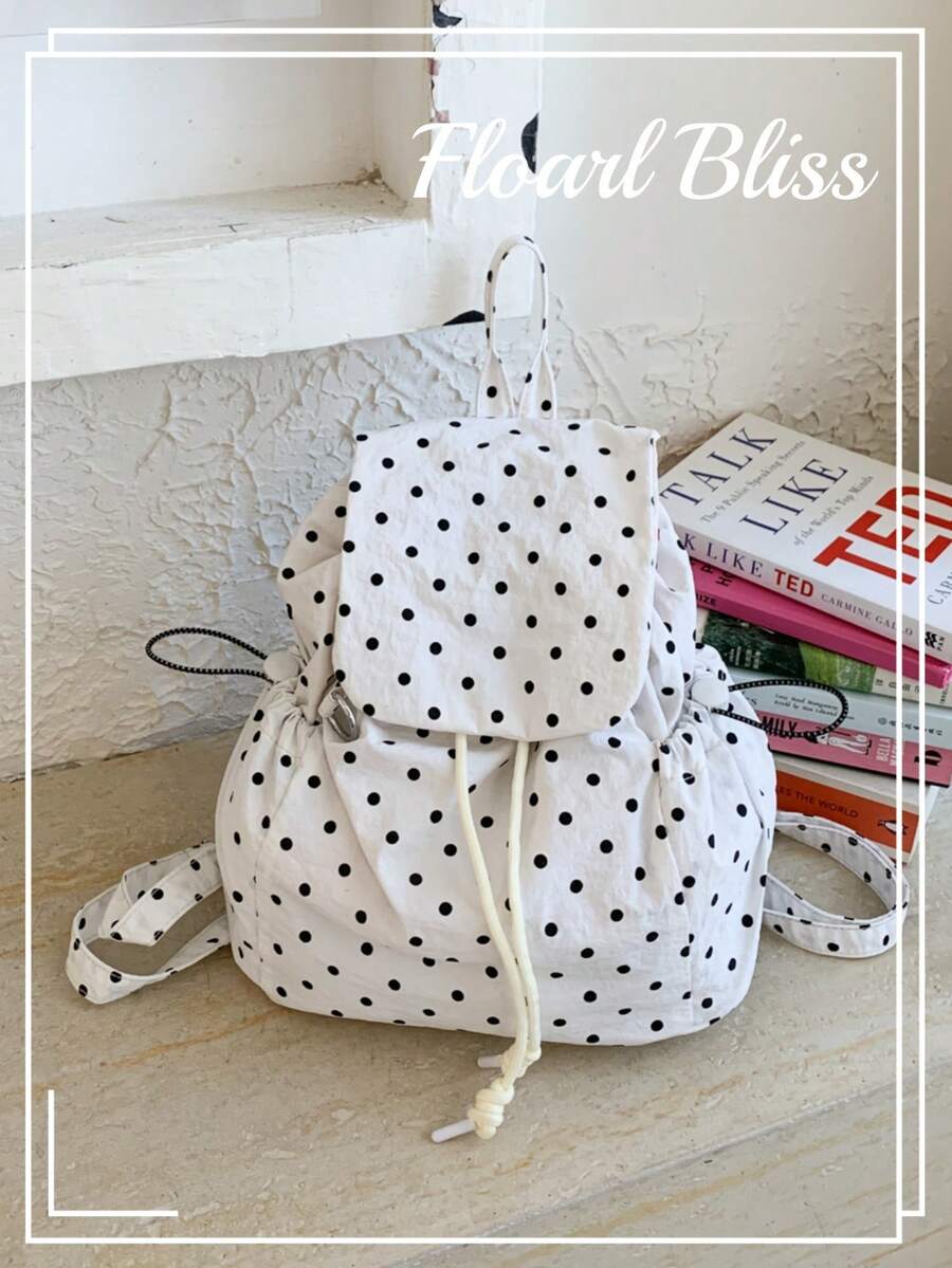 Fashionable Polka Dot Backpack For Girls, Casual Commuter Versatile Chic Backpack For Students - White - View 1