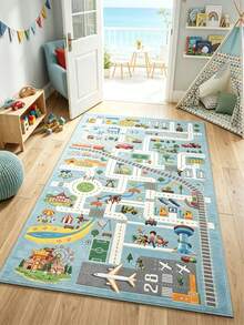 1pc Blue Road Map Design Decorative Floor Mat, Cute Decor Rug, Decorative Carpet, Playful Game Mat, Bedroom Decor, Small Rug, Carpet, Home Decor, Outdoor Rug, Washable Carpet - Multicolor - View 1