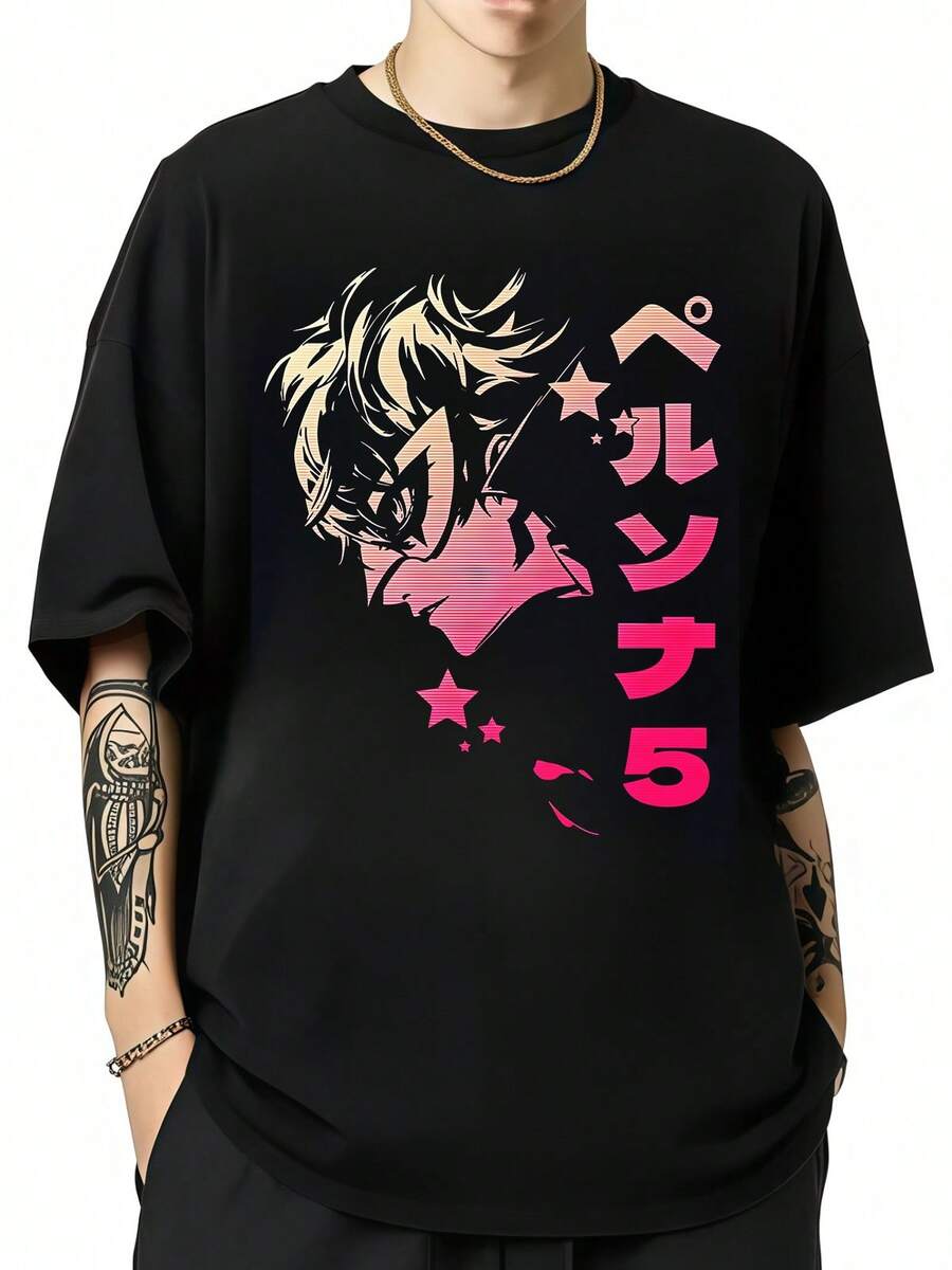 Maglietta Vintage Persona 5 Joker Anime Game 100% Cotone Unisex a Maniche Corte con Grafica Streetwear per Gamer - nero - Visualizzare 1
