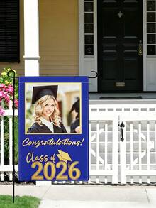 1 pieza Bandera de decoración personalizada con foto, bandera de arpillera personalizada de la clase de 2026, bandera de jardín de doble cara, banderas decorativas para interiores y exteriores del hogar, bandera de regalo personalizada (sin soporte de metal) - Multicolor - Ver 7