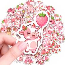 50 miếng dán hình bò dâu tây dễ thương, decal vinyl chống thấm nước dùng cho bình nước, laptop, điện thoại, sổ lưu niệm, nhật ký, đồ thủ công DIY, sticker trang trí cho thanh thiếu niên và người lớn, thích hợp để cá nhân hóa đồ dùng hàng ngày và các dự án sáng tạo. - A - Xem 4