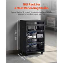 16U AV Rack, 200 Lbs Max Capacity, Home Recording Studio Rack With Lockable Caster Wheels, Open Frame Server Cabinet, Special Vent Design, For 19-Inch Audio Video Musical & IT Equipment Mounting - 16U - 查看 2