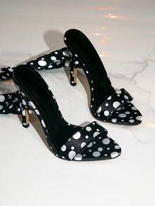 Giày sandal cao gót buộc dây nhiều màu sắc, giày cao gót một quai thắt nơ nhiều màu sắc phù hợp cho tiệc tùng và mùa hè, giày sandal cao gót thời trang để phối cùng váy. - màu đen - Xem 2