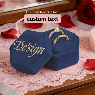 1 Pcs Velvet Hexagonal Custom Personalized Ring Box, Luxury Soft Velvet Jewelry Gift Box With Gold Stamping Craftsmanship, Suitable For Proposal, Engagement, Anniversary, Valentine's Day And Birthday, Creating A Warm Atmosphere, Autumn Decoration, Elegant Life, Artistic Life (3.5x3cm)