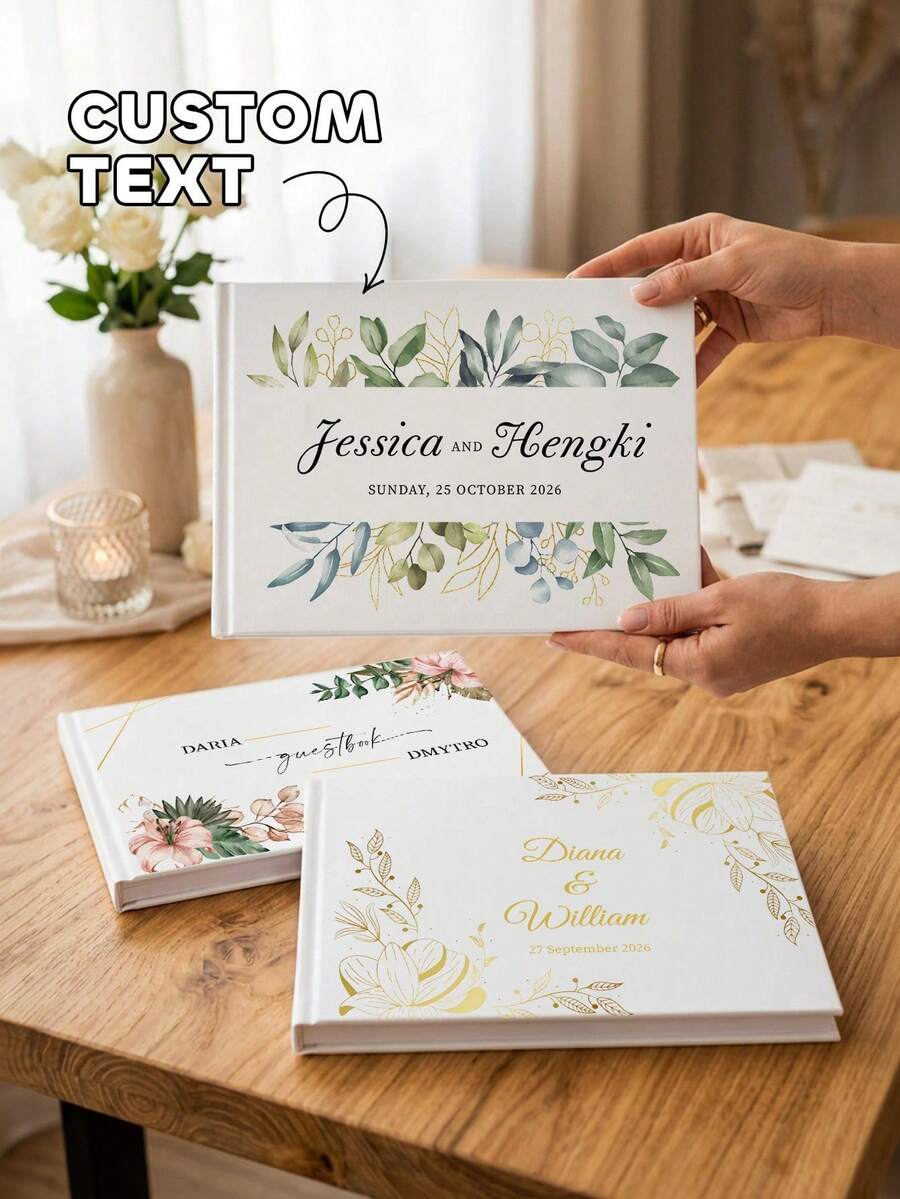 Sổ lưu niệm đám cưới thiết kế hoa văn màu nước theo yêu cầu, sổ lưu niệm cá nhân hóa với tên cô dâu chú rể và ngày cưới, sổ lưu niệm đám cưới thiết kế hoa, kỷ niệm đám cưới độc đáo phù hợp cho các cặp đôi mới cưới. - Nhiều màu - Xem 1