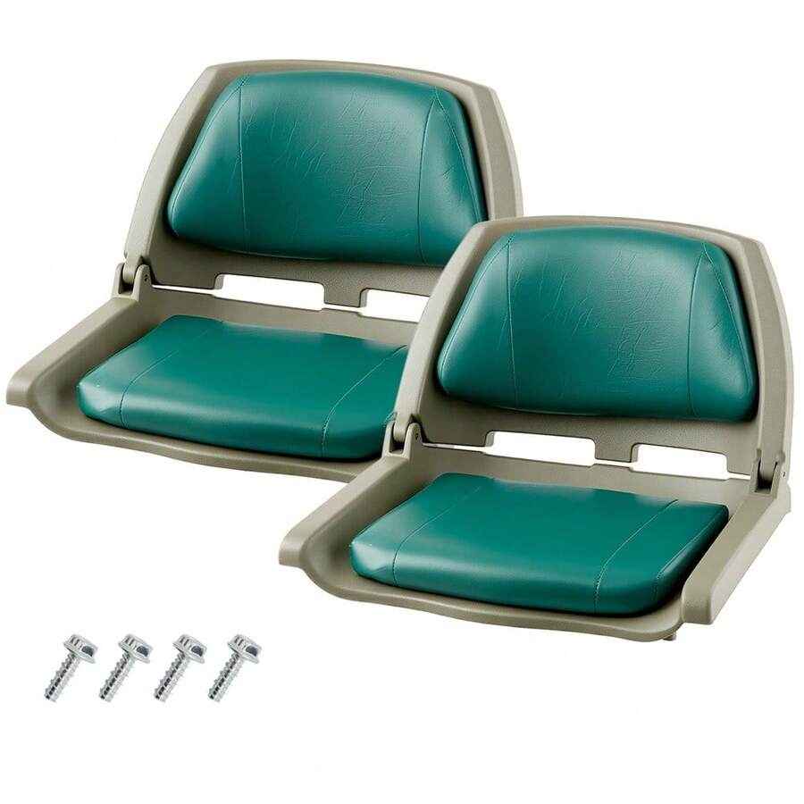 Pack de 2 asientos plegables para barco, respaldo alto y bajo, acolchado grueso, impermeables, estructura resistente - Ideales para pesca, lanchas rápidas, botes jon y canoas - / - Ver 1