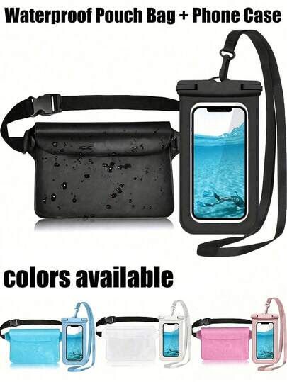 一套防水袋+手机袋，大容量防水腰包，配有可调节腰带，防水透明手机袋，密封防尘收纳袋，运动包，防水袋，假日旅行防水手机套，夏季游泳包，适用于海滩、游泳、划船、钓鱼、漂流和温泉等活动，可存放手机及其他物品，户外水上运动必备品，独特的生日礼物，节日礼物，派对礼物，母亲节礼物，度假礼物