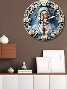 1pc Nativity Scene Silent Wall Clock - Wooden Christmas Decor With Mary, Joseph & Youngsters Jesus Design, Perfect Holiday Gift For Home Or Kitchen - Multicolor - View 7