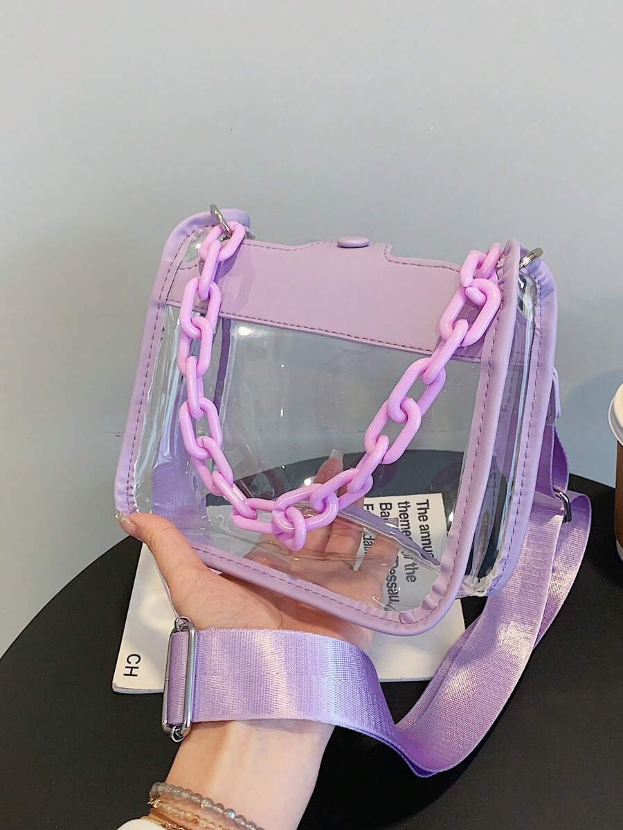1 Set Bolsa Transparente con Monedero, Bolsa Cuadrada Pequeña Impermeable y Transparente, Bolso Bandolera de PVC con Gran Capacidad para 2025