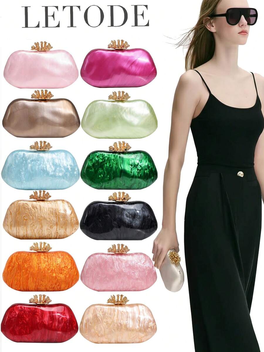 Túi cầm tay hình đám mây hoa bằng acrylic và kim loại mới, thích hợp cho tiệc tùng, đám cưới lãng mạn, túi đeo vai dây xích mùa xuân/hè, túi cô dâu, váy dạ hội trang trọng, túi dự tiệc thanh lịch. Hoàn hảo cho tiệc tùng, đám cưới, dạ hội, lễ tốt nghiệp và kết hợp với váy dự tiệc ngày lễ, váy đính sequin. - 5552 - Xem 1