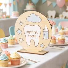 My First Tooth Party Wooden Decor Set, Children's Birthday Party Decoration, Desktop Photo Props, Commemorative Plaque - Multicolor - View 6