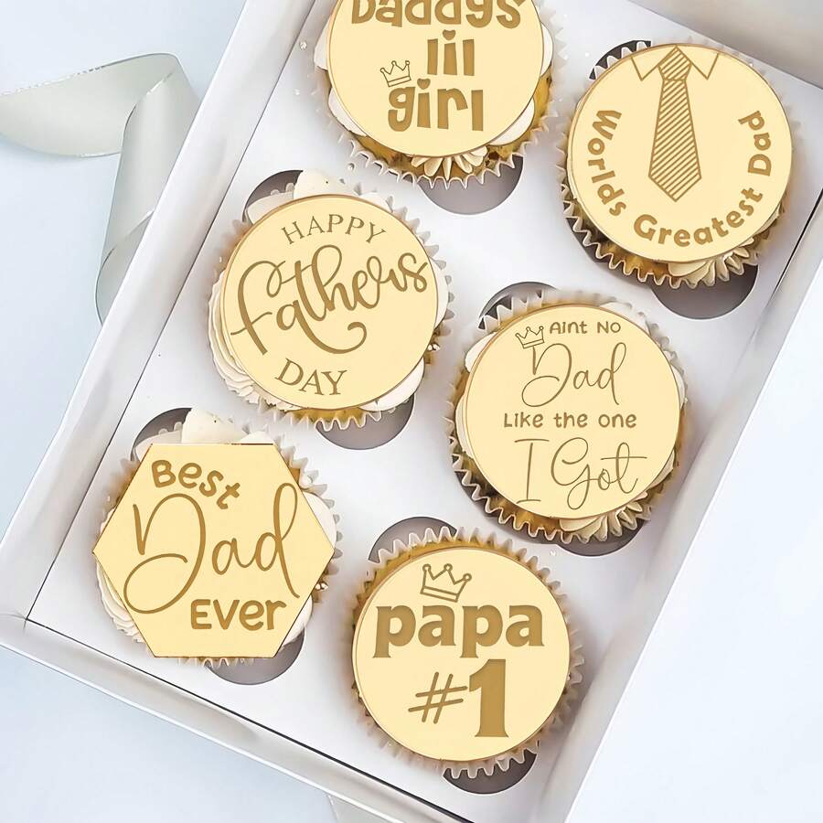 5 piezas/10 piezas Decoración de tapa de pastel "El mejor papá del mundo" de acrílico dorado para el Día del Padre, cumpleaños de papá, adecuado para decoración de pastel y postre del Día del Padre y cumpleaños de papá - Multicolor - Ver 1