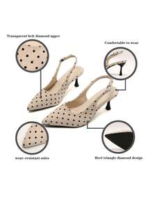 Women's 7cm High Heel Sandals, Black Pointed Toe Kitten Heel Elastic Strap Dress Shoes, Fairy Style - White - View 4